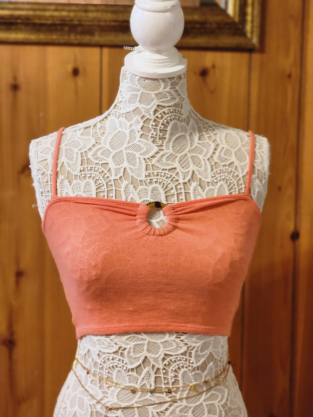 American Eagle Outfitters Coral Strapless Crop Top with Ring Detail